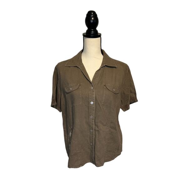 Vintage ERIKA Linen Blend 2 Pcs Outfit Shirt and Pants Women's Size Medium Brown - Picture 3 of 11